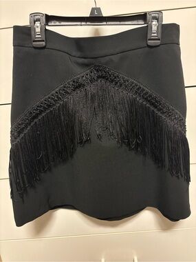 Zara Black Fringe Mini Skirt, Medium